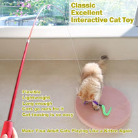 Close-up of removable feather attachment on cat wand toy