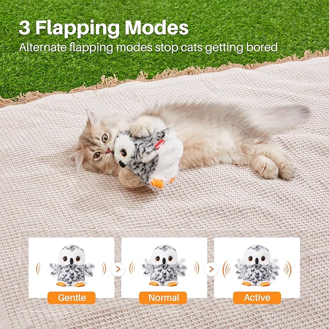 Interactive owl cat toy with touch sensor for play