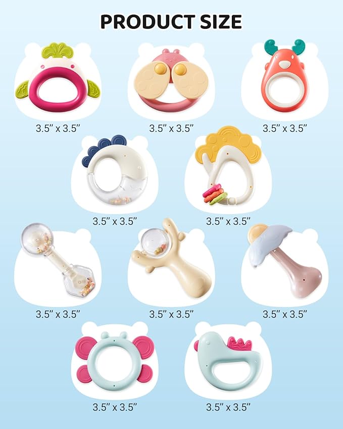 Colorful baby rattles and teethers for teething and play