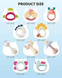 Colorful baby rattles and teethers for teething and play