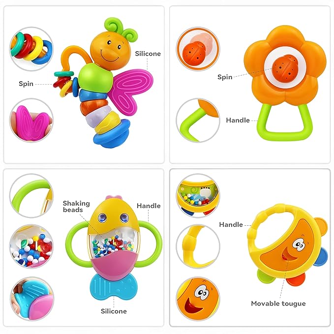 Colorful baby rattles safe for teething and play