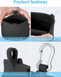 Compact silicone dog training pouch with one-hand access and auto-closing lid