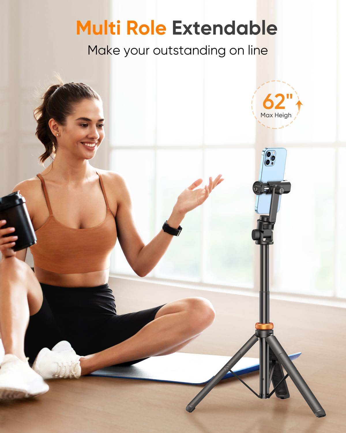 Compact and Lightweight EUCOS 62" Phone Tripod, Perfect for Travel and Easy Storage