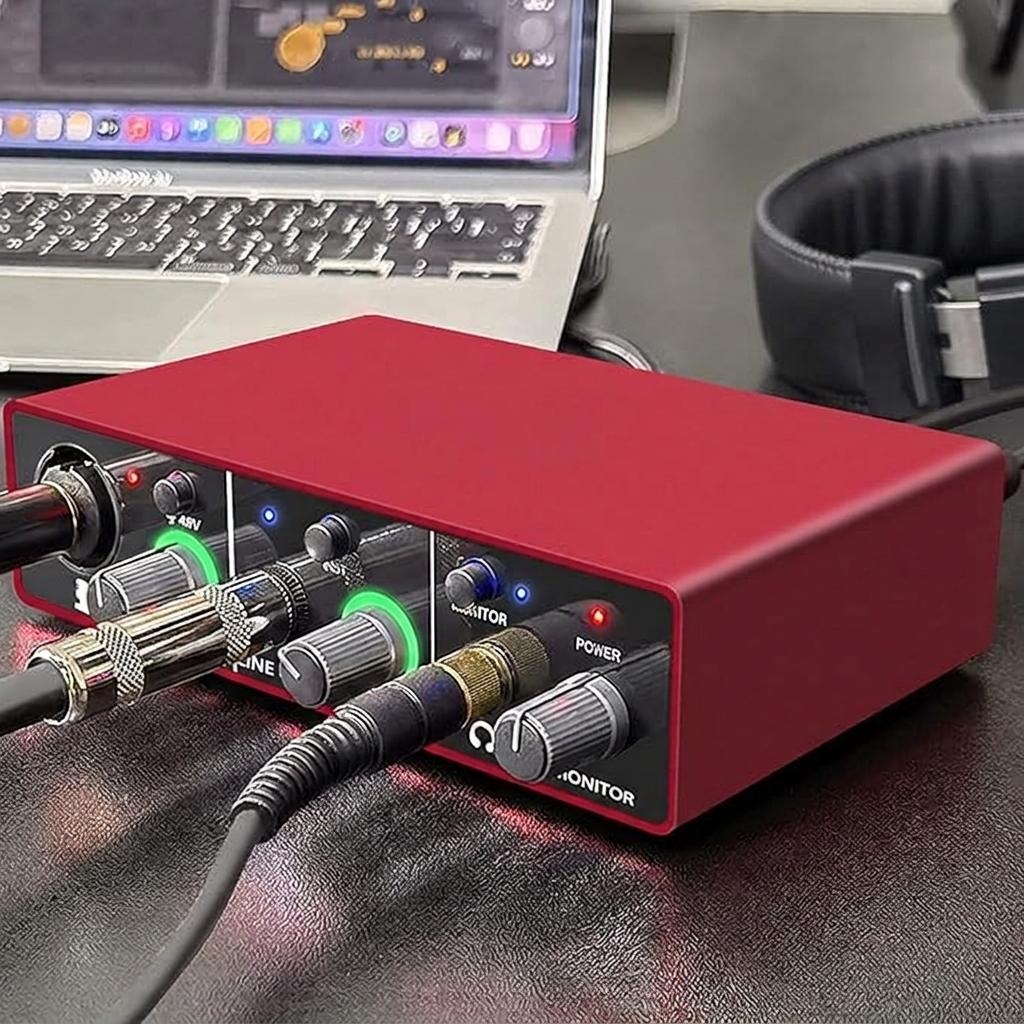 Compact USB Audio Interface Solo with Plug and Play Functionality, Ideal for Recording and Streaming.