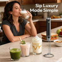 Compact beverage frother body suitable for kitchen storage