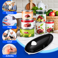Older adult using a black electric can opener to open a food tin with less manual effort.