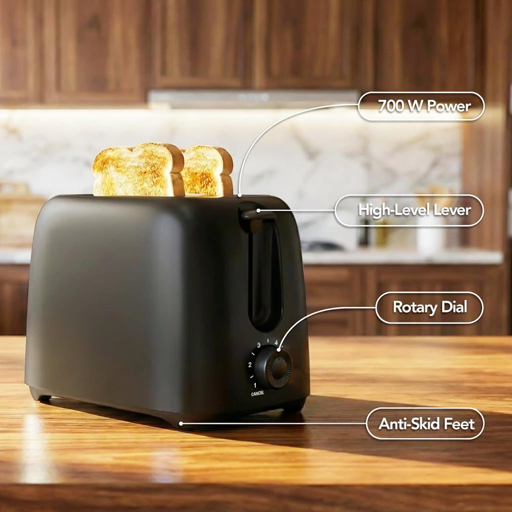 compact kitchen toaster machine with 6 shade browning control