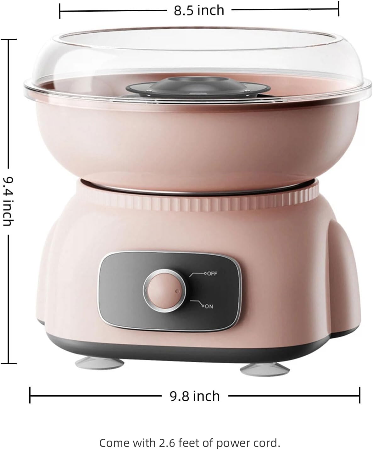 Small pink electric candy floss machine with a space-saving design for kitchen countertops.