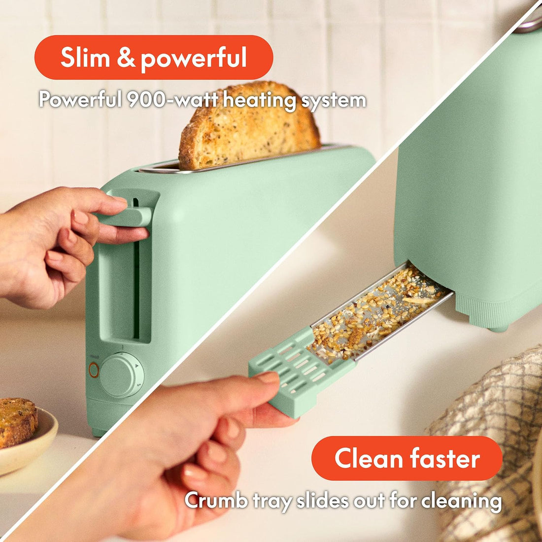 compact sea glass kitchen toaster with long slot design for breakfast bread