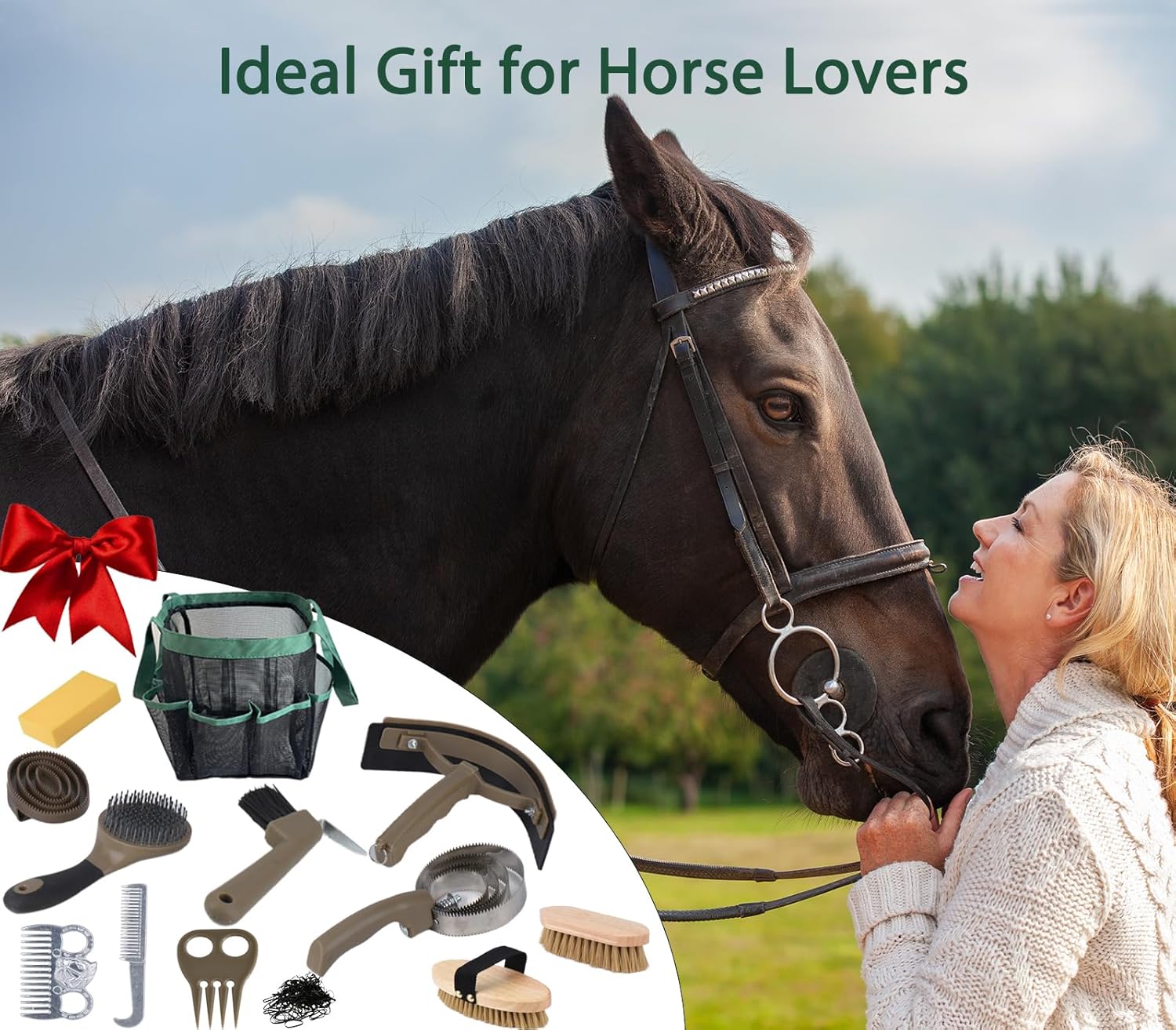 Complete Horse Grooming Kit With Brushes And Storage Bag