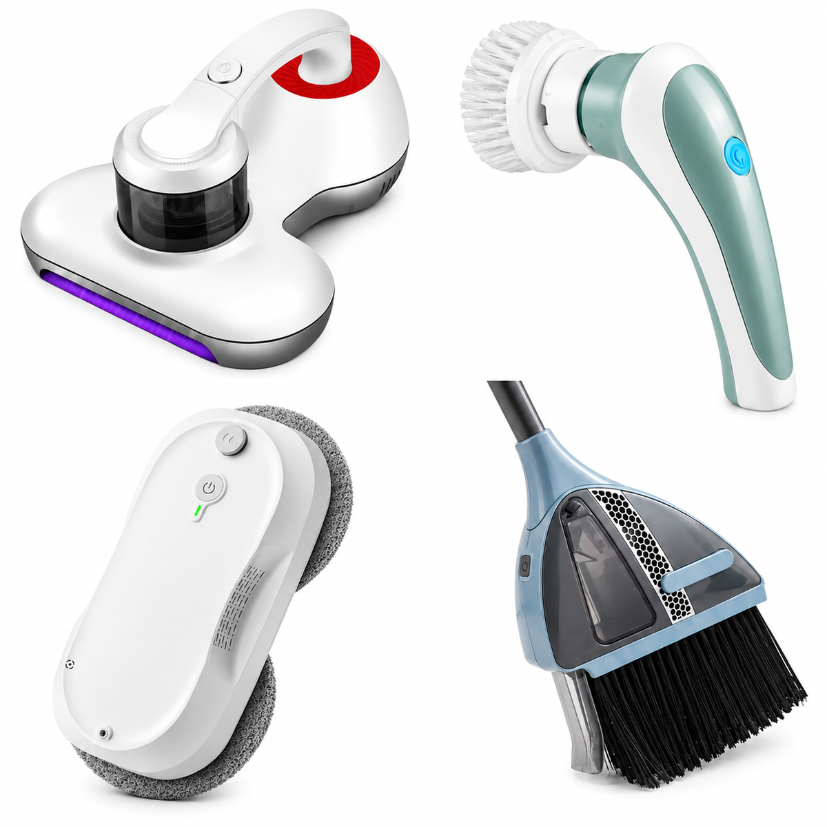 4-in-1 home cleaning bundle with bed vacuum, electric spin scrubber, robot window cleaner and floor sweeper