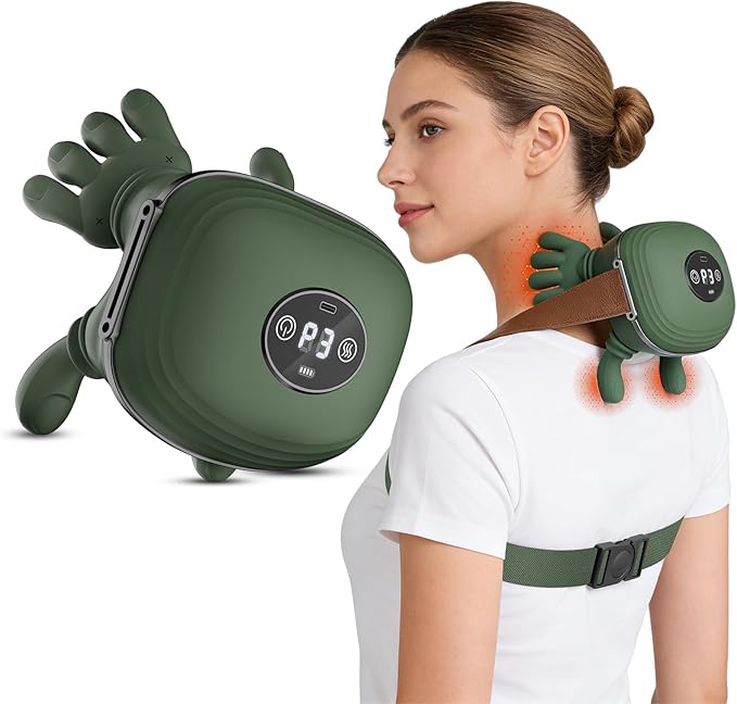 Cordless 4D neck and shoulder massager with warming function