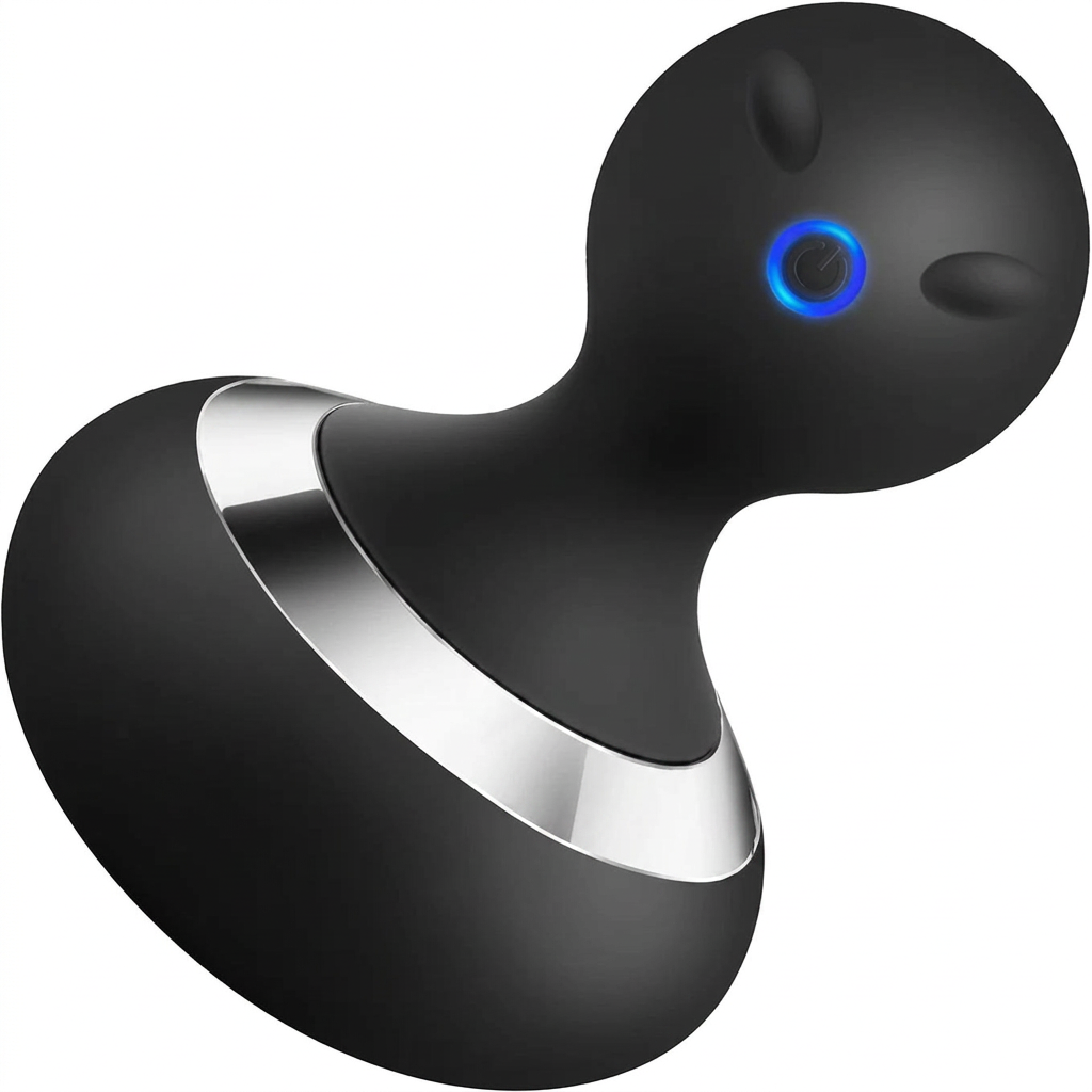 Front view of the Cordless Electric Massager, showcasing the sleek black design and ergonomic shape for easy handheld use.