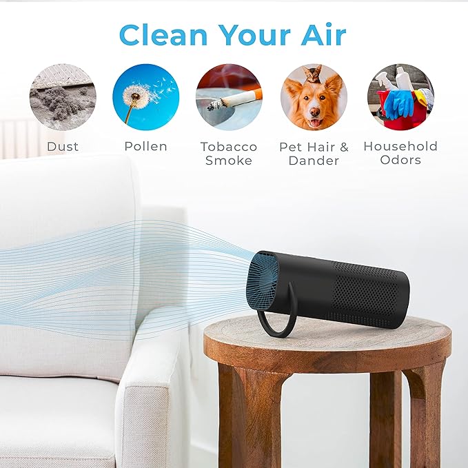 Cordless personal air cleaner for small spaces