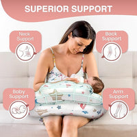 Cotton cover nursing pillow, soft and breathable for baby comfort.
