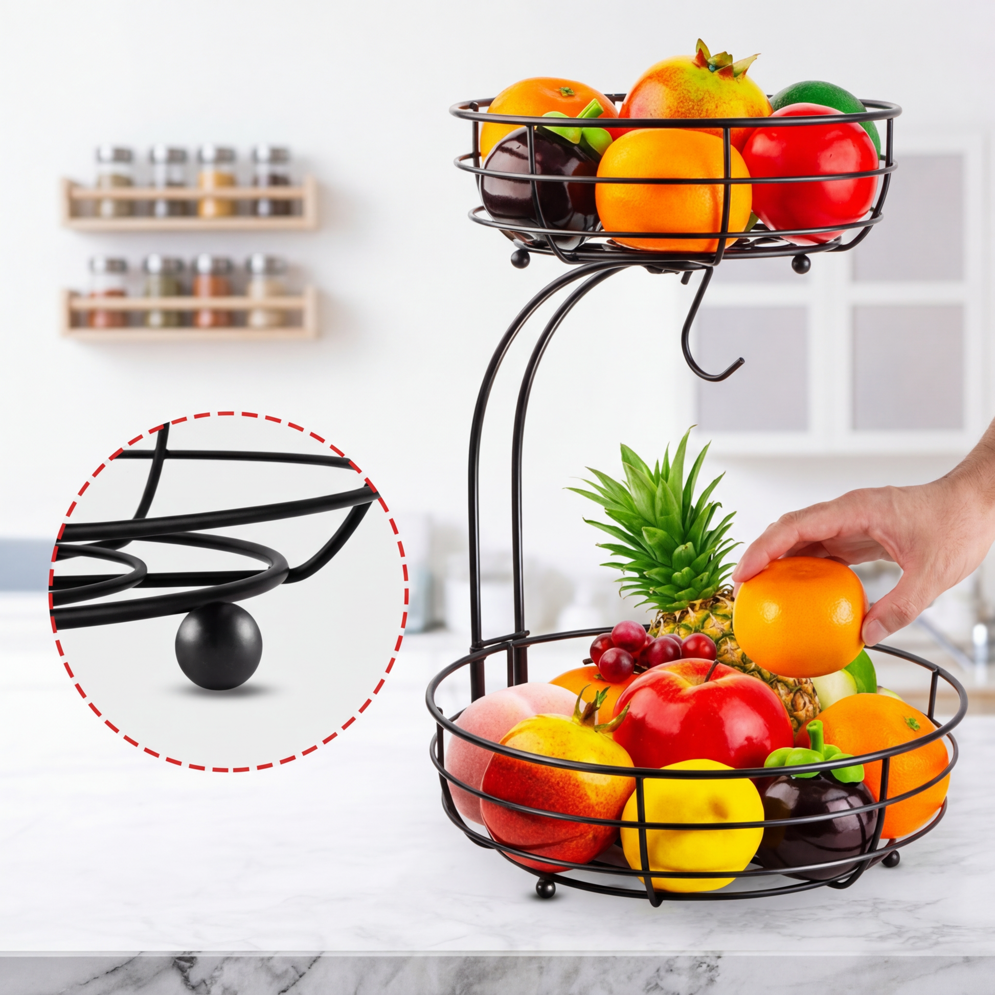 Metal Fruit Basket Organizer | 2-Tier Storage Stand for Fruits & Vegetables