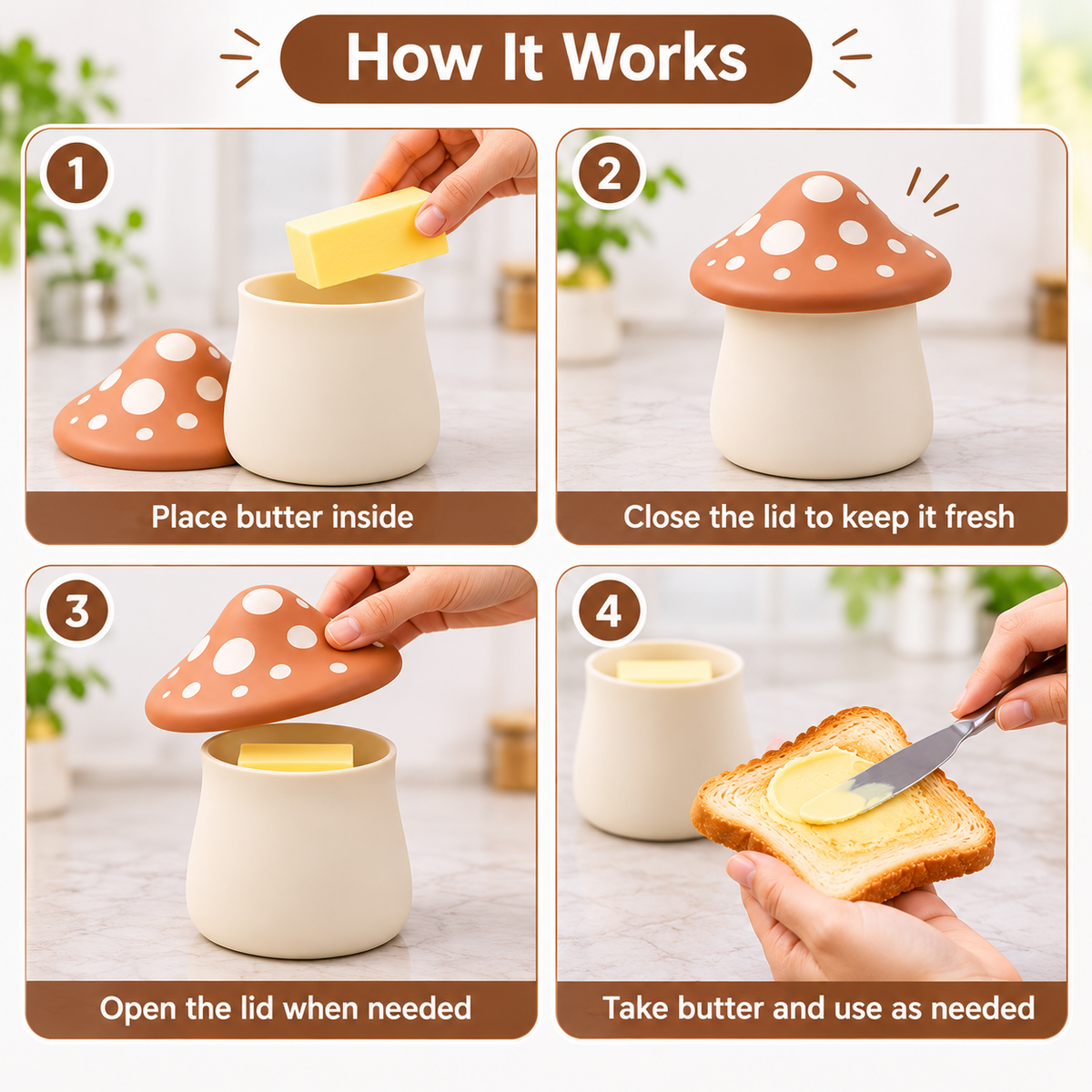 Mushroom Butter Container for Bread, Toast & Breakfast