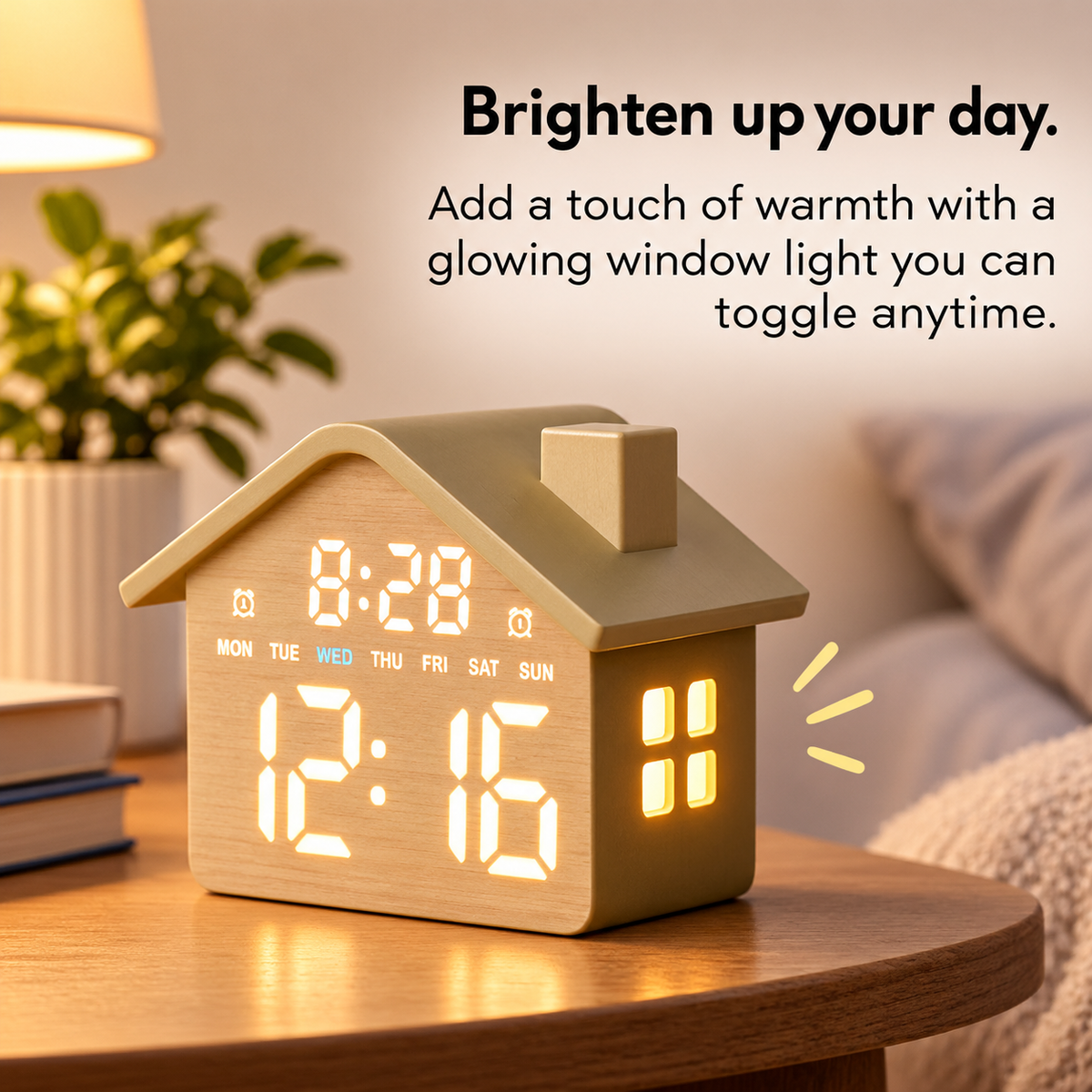 Digital House-Shaped Alarm Clock – Temperature Display & LED Dimmer