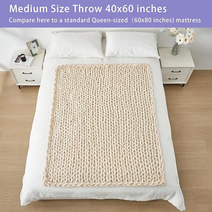 Cable knit chunky blanket adding warmth to living room