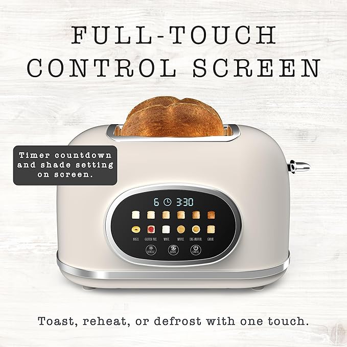 cream touchscreen bread toaster with digital controls for breakfast use