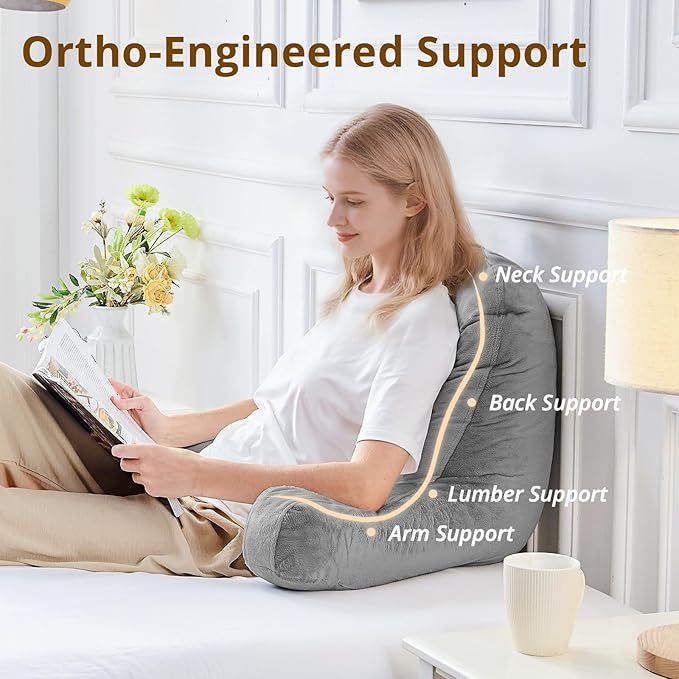 Dark grey backrest cushion for bed and couch use
