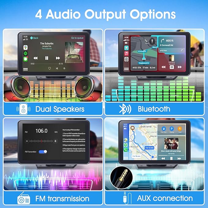 Dashboard multimedia player with portable screen design