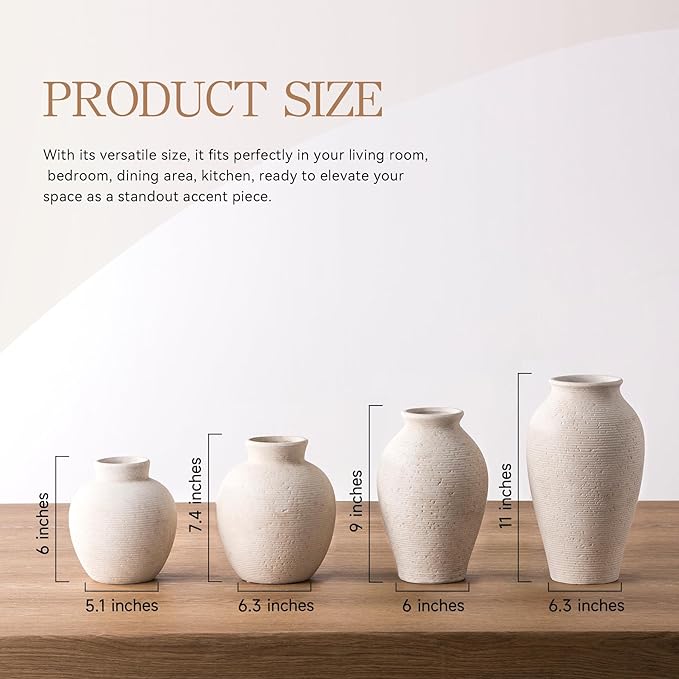 Decorative Farmhouse Ceramic Vase for Flowers and Pampas Grass