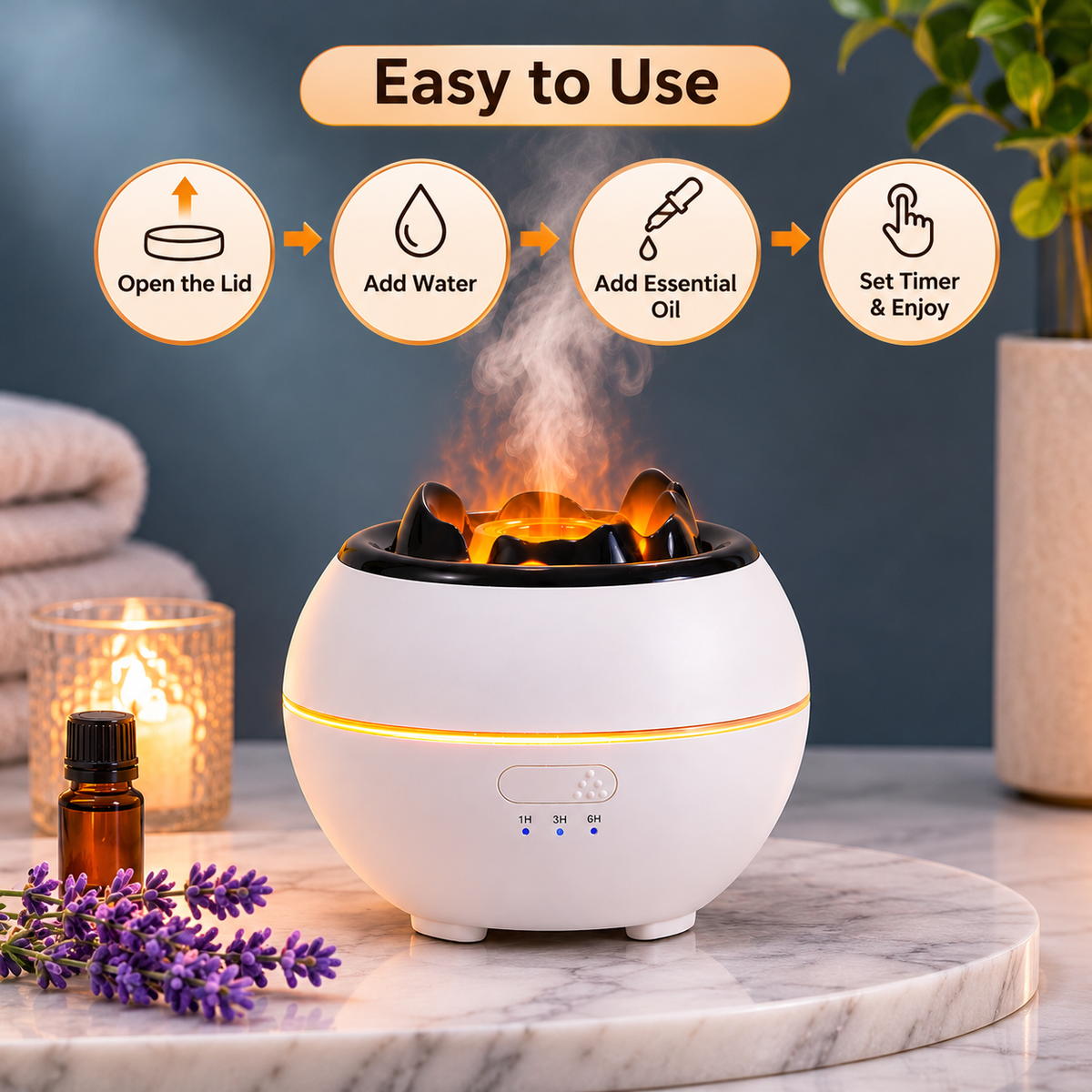 Electric Flame Effect Aroma Diffuser for Bedroom & Office