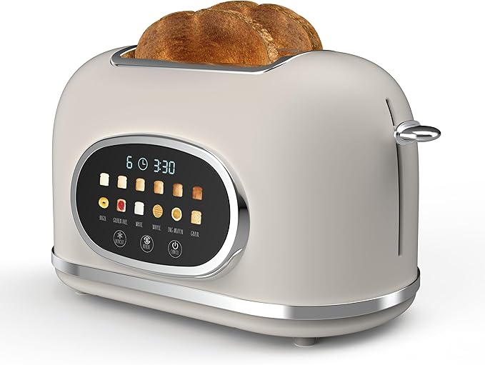 digital 2 slice stainless steel toaster in cream finish for kitchen use