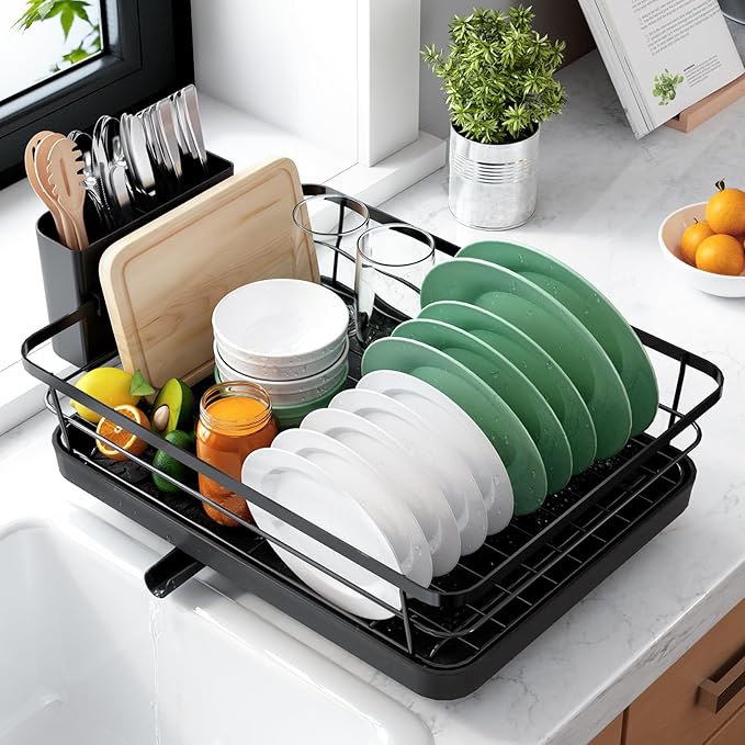 Stainless Steel Dish Rack with Cutlery Holder for Countertop