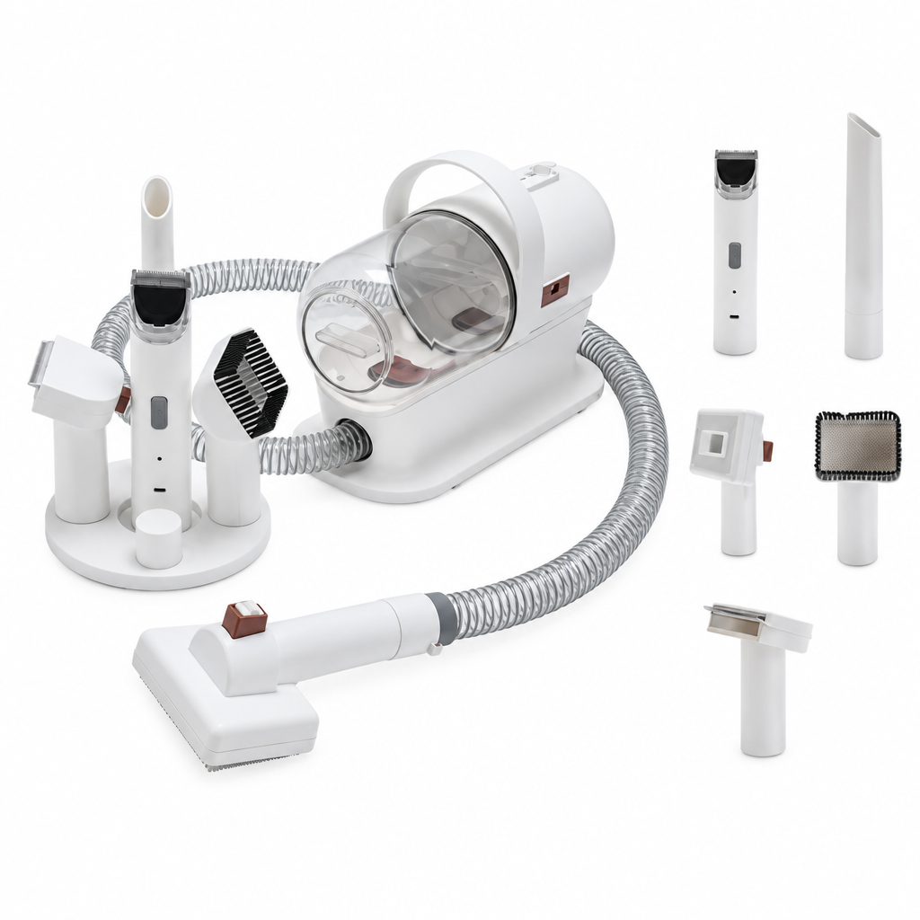 Dog and cat grooming vacuum kit with multiple attachments
