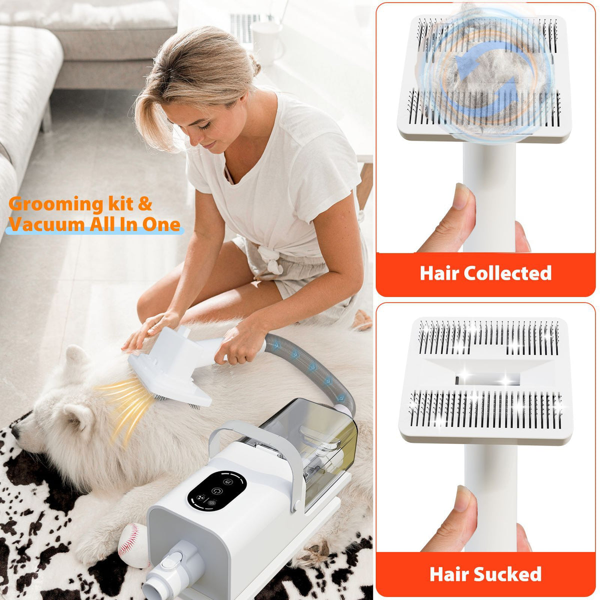 Dog grooming vacuum for collecting loose pet hair