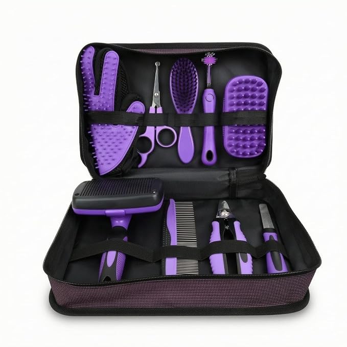 Dog hair vacuum cleaner and grooming kit with hair collection