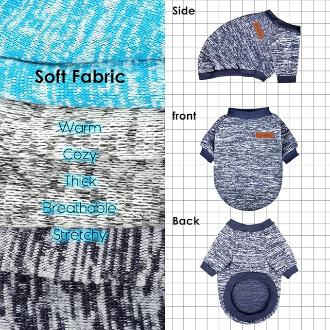 3 Pack of Soft and Warm Dog Sweaters for Small Dogs and Cats, Comfortable Fleece