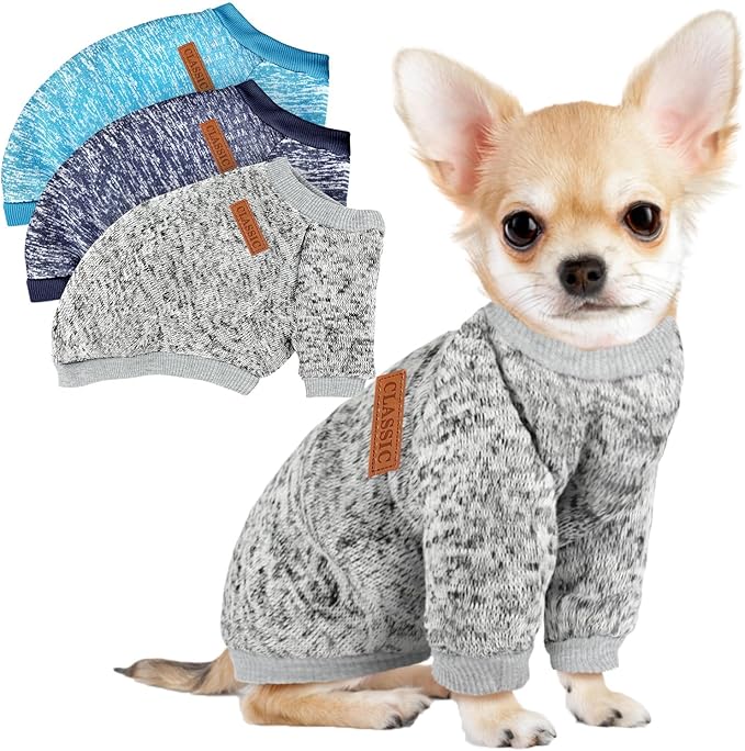 3 Pack Dog Sweaters for Small Dogs and Cats, Soft Fleece Winter Clothes
