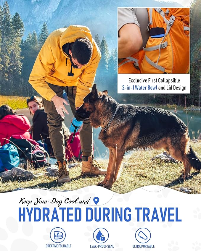 Leak-proof dog water bottle dispenser with attached bowl