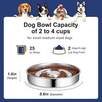 Stainless steel dog bowl suitable for small, medium, and large dogs during daily feeding use.