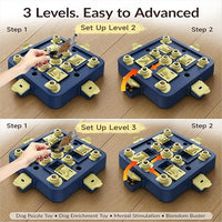 Dog puzzle toy with treat compartment and slow feeder design, suitable for dogs during supervised daily play and feeding time.