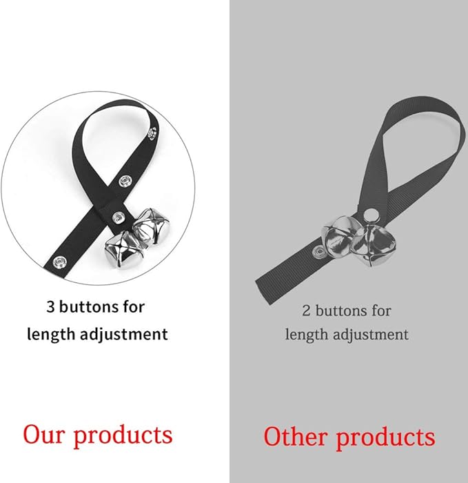 Doggie bells for puppy training, with adjustable snaps and premium materials.