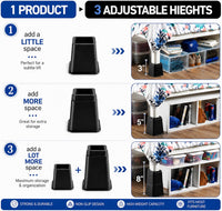 Dorm room bed risers for raising selected furniture and saving floor space.