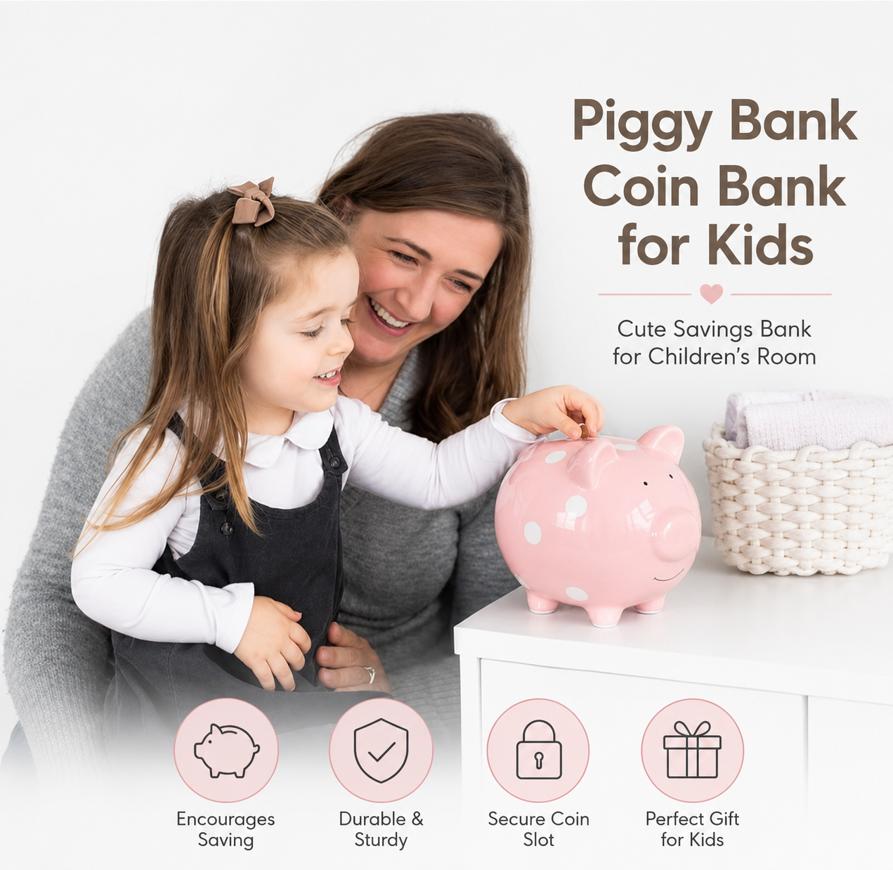 Dot coin bank for kids room decor with colorful design