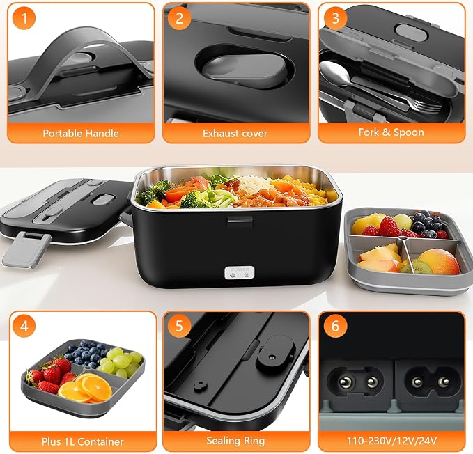 Double compartment food container inside electric lunch box