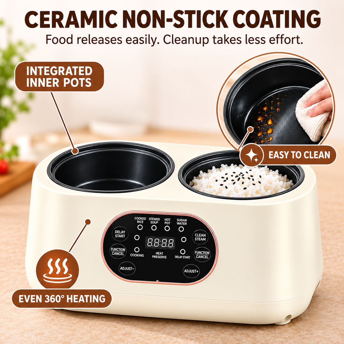 3.6L Electric Cooker with Low-Sugar Steaming Basket
