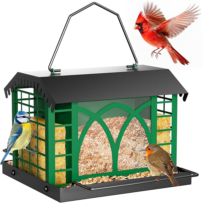 Double Suet Bird Feeder With Weather Resistant Metal Roof
