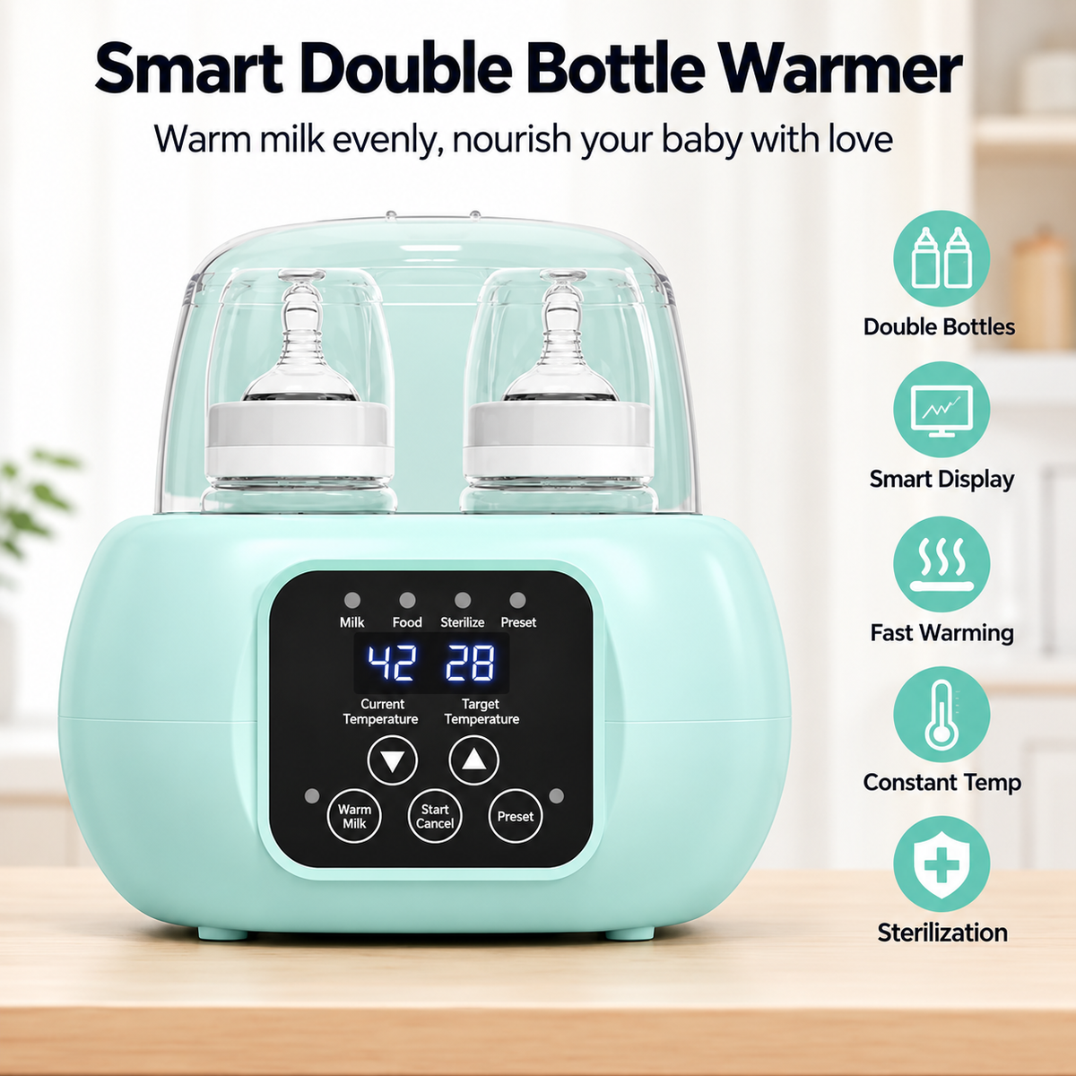 Dual bottle warming machine with space for heating two infant feeding bottles together