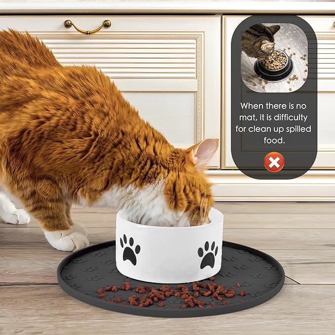 Easy-to-clean black silicone pet feeding mat for dogs and cats.