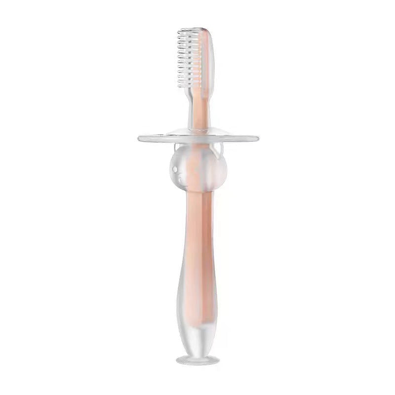Easy-to-clean silicone baby toothbrush, dishwasher safe and hygienic for everyday use.