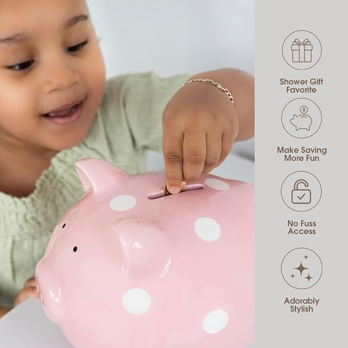 Educational piggy bank for children with colorful dots