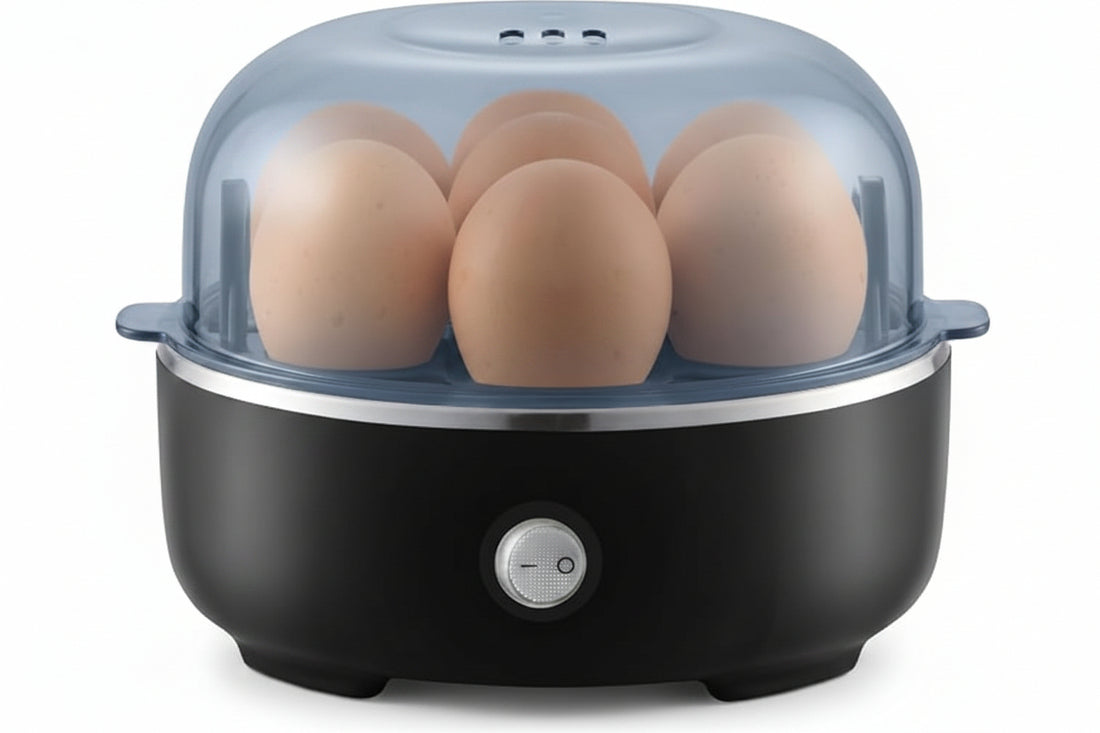 easy electric egg cooker with 7 egg capacity in classic black finish