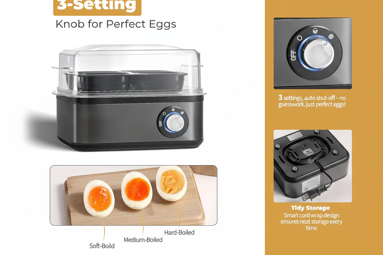 egg poacher and omelet maker with removable trays for easy serving